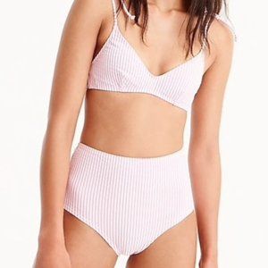 NWT J. Crew Orchid Striped Seersucker French Bikini Top & Hi Waist Bottom Size L